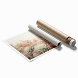 Abstract floral wall art print in vibrant colors, showcasing intricate designs and textures, rolled and ready for framing in a sturdy cardboard tube. Perfect for modern decor.