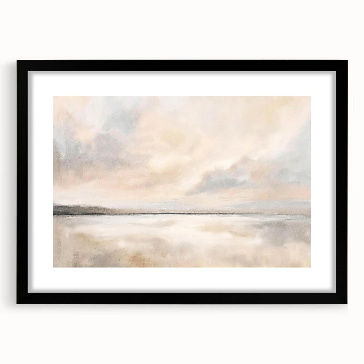 Abstract landscape wall art framed in black, featuring soft earthy tones and textured details, perfect for modern home decor. Ideal for living room or office spaces.