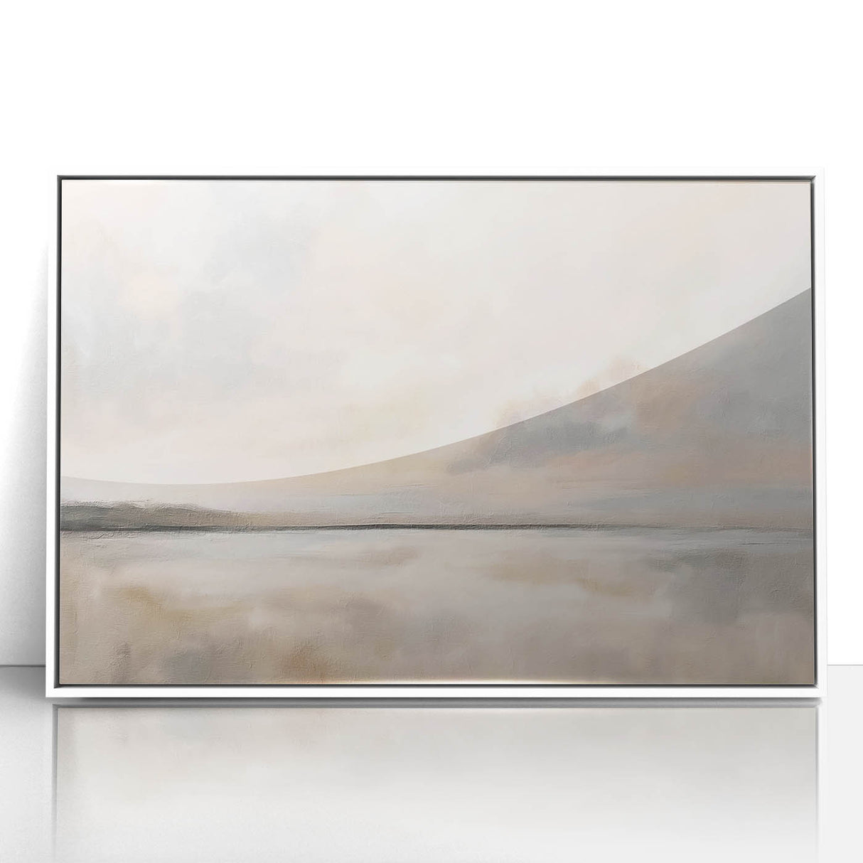 Framed abstract landscape wall art in white acrylic, showcasing vibrant colors and fluid shapes, perfect for modern home decor. Ideal for enhancing living spaces with a contemporary touch.