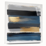 Modern Abstract Wall Art – Navy, Gold & Gray Horizontal Brushstrokes
