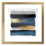 Modern Abstract Wall Art – Navy, Gold & Gray Horizontal Brushstrokes