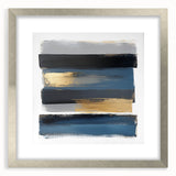 Modern Abstract Wall Art – Navy, Gold & Gray Horizontal Brushstrokes