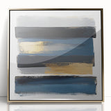 Modern Abstract Wall Art – Navy, Gold & Gray Horizontal Brushstrokes