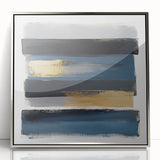Modern Abstract Wall Art – Navy, Gold & Gray Horizontal Brushstrokes
