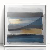 Modern Abstract Wall Art – Navy, Gold & Gray Horizontal Brushstrokes