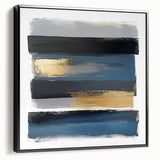 Modern Abstract Wall Art – Navy, Gold & Gray Horizontal Brushstrokes