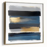 Modern Abstract Wall Art – Navy, Gold & Gray Horizontal Brushstrokes