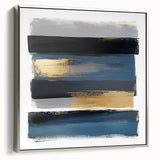 Modern Abstract Wall Art – Navy, Gold & Gray Horizontal Brushstrokes
