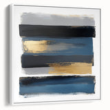 Modern Abstract Wall Art – Navy, Gold & Gray Horizontal Brushstrokes