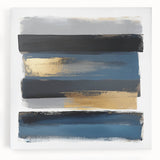 Modern Abstract Wall Art – Navy, Gold & Gray Horizontal Brushstrokes
