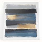 Modern Abstract Wall Art – Navy, Gold & Gray Horizontal Brushstrokes