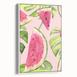 Vintage poster art of colorful fruits on a large framed canvas, ideal for living room decor.