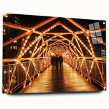 Landscape bridge design showcasing a side view of an acrylic glass structure, highlighting its intricate details and pin supports, ideal for modern decor.