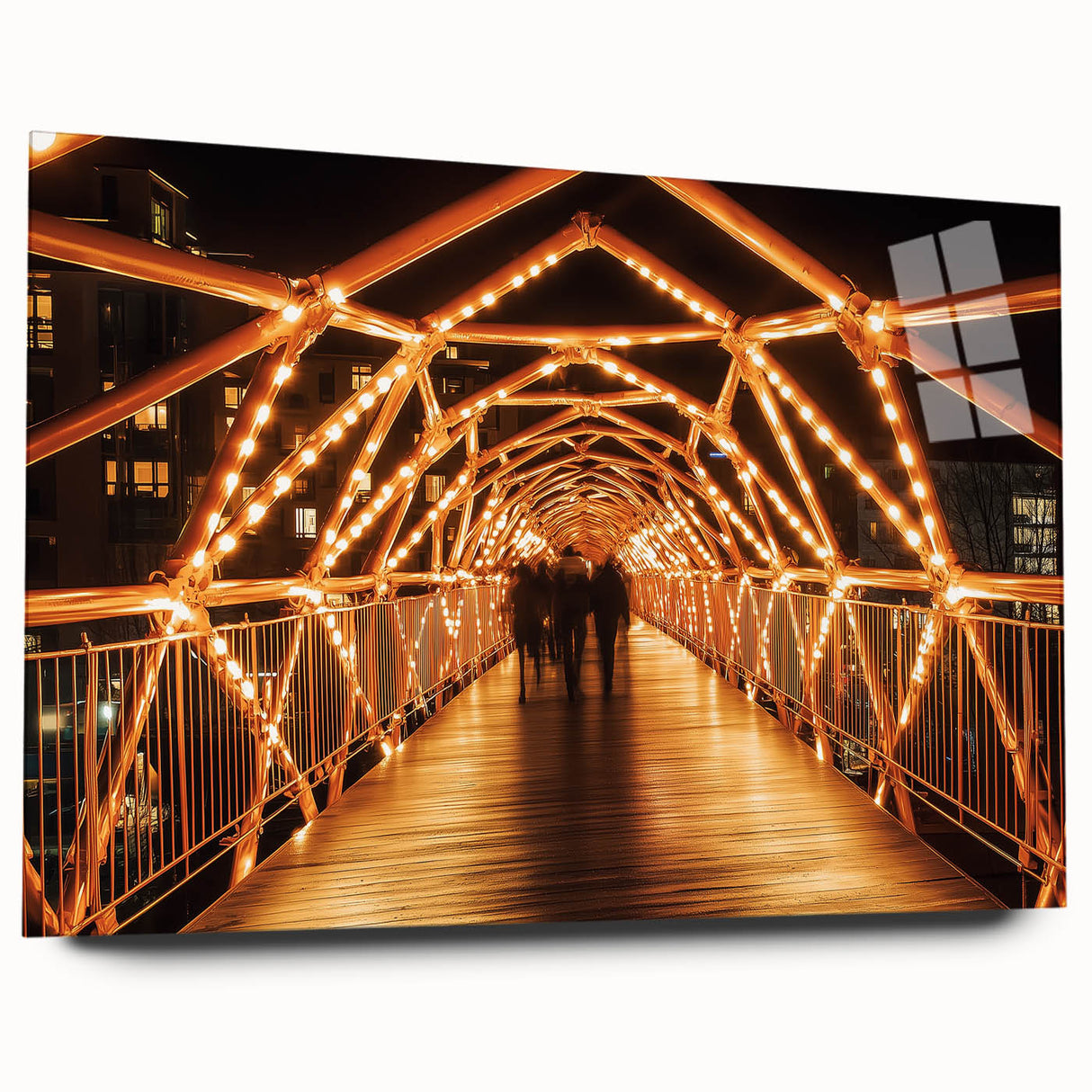 Acrylic glass landscape bridge design showcasing a modern aesthetic, viewed from the side without pins, highlighting its sleek lines and vibrant colors. Ideal for contemporary decor enthusiasts seeking unique art pieces.