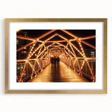 Elegant gold landscape bridge frame with a white mat, showcasing a stunning view of a serene bridge scene, perfect for enhancing home decor or office ambiance. The frame's rich gold color adds a touch of luxury, making it an ideal choice for art enthusiasts seeking to elevate their space.