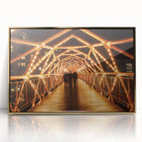 Framed acrylic artwork showcasing a stunning landscape bridge design with golden hues, perfect for enhancing modern home decor. Ideal for art enthusiasts seeking elegant wall accents.