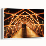 Framed canvas artwork depicting a serene landscape with a bridge, showcasing vibrant colors and intricate details. Ideal for enhancing home decor and artistic aesthetics.