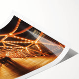 Rolled print of a landscape bridge design showcasing vibrant colors and intricate details, securely packaged in a protective cardboard tube for safe storage and transport.