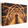 Stretched canvas artwork depicting a serene landscape bridge scene, showcasing vibrant colors and detailed textures, perfect for home decor or artistic display.