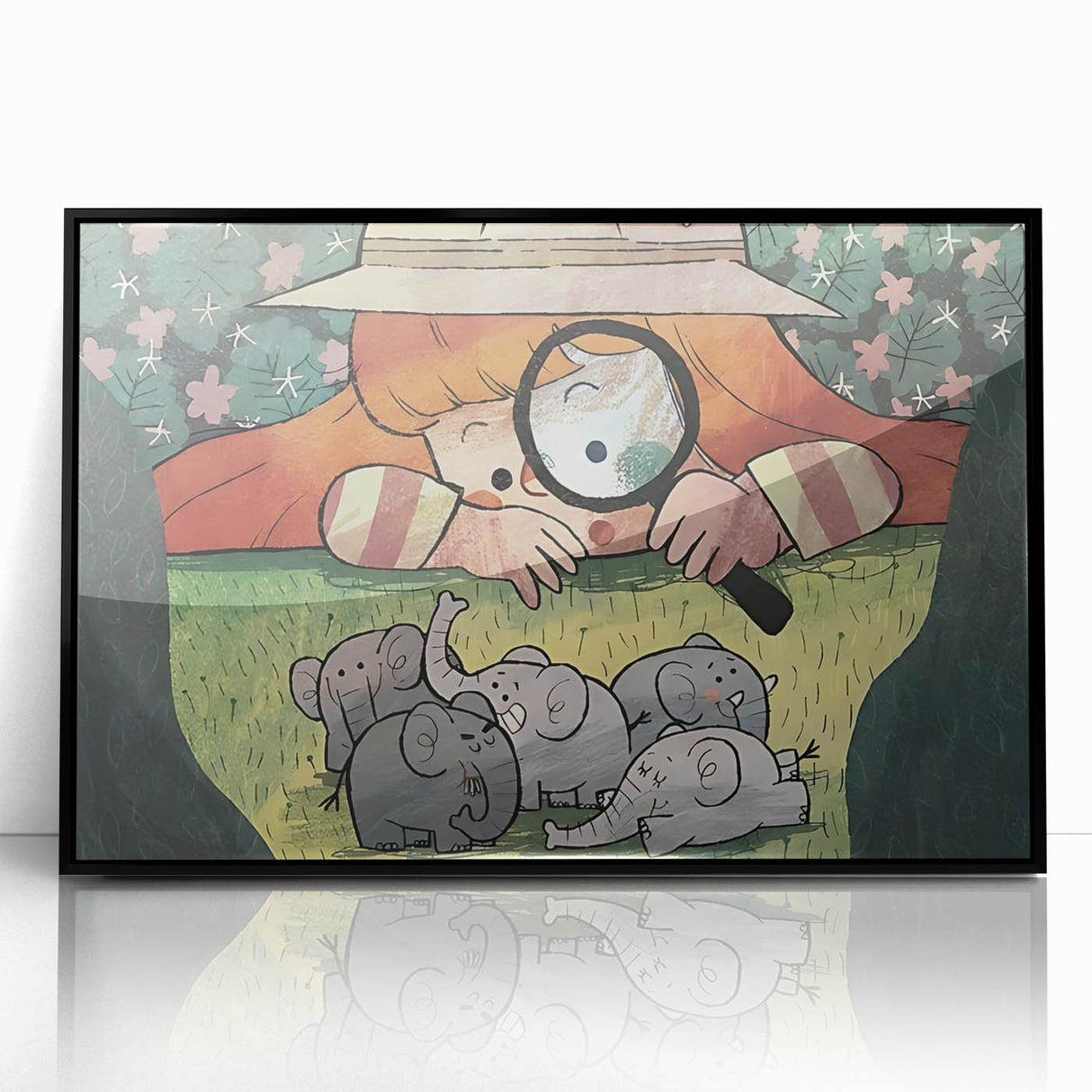 Playful Boys Room Wall Art – Girl Exploring with Elephants