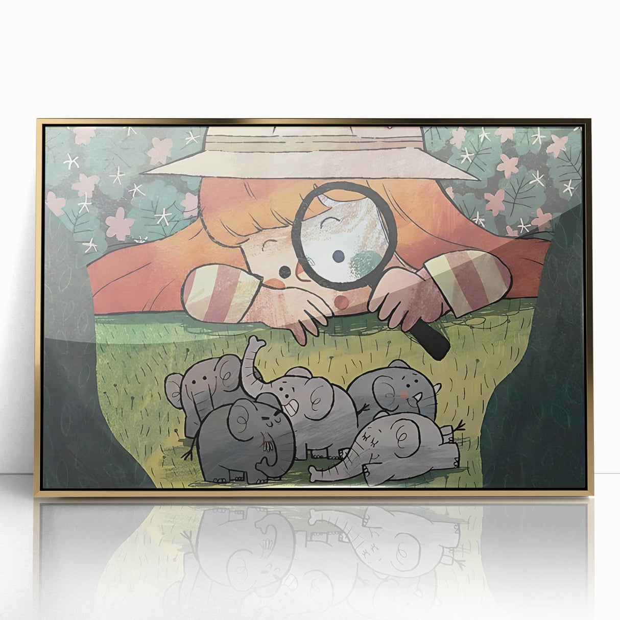 Playful Boys Room Wall Art – Girl Exploring with Elephants
