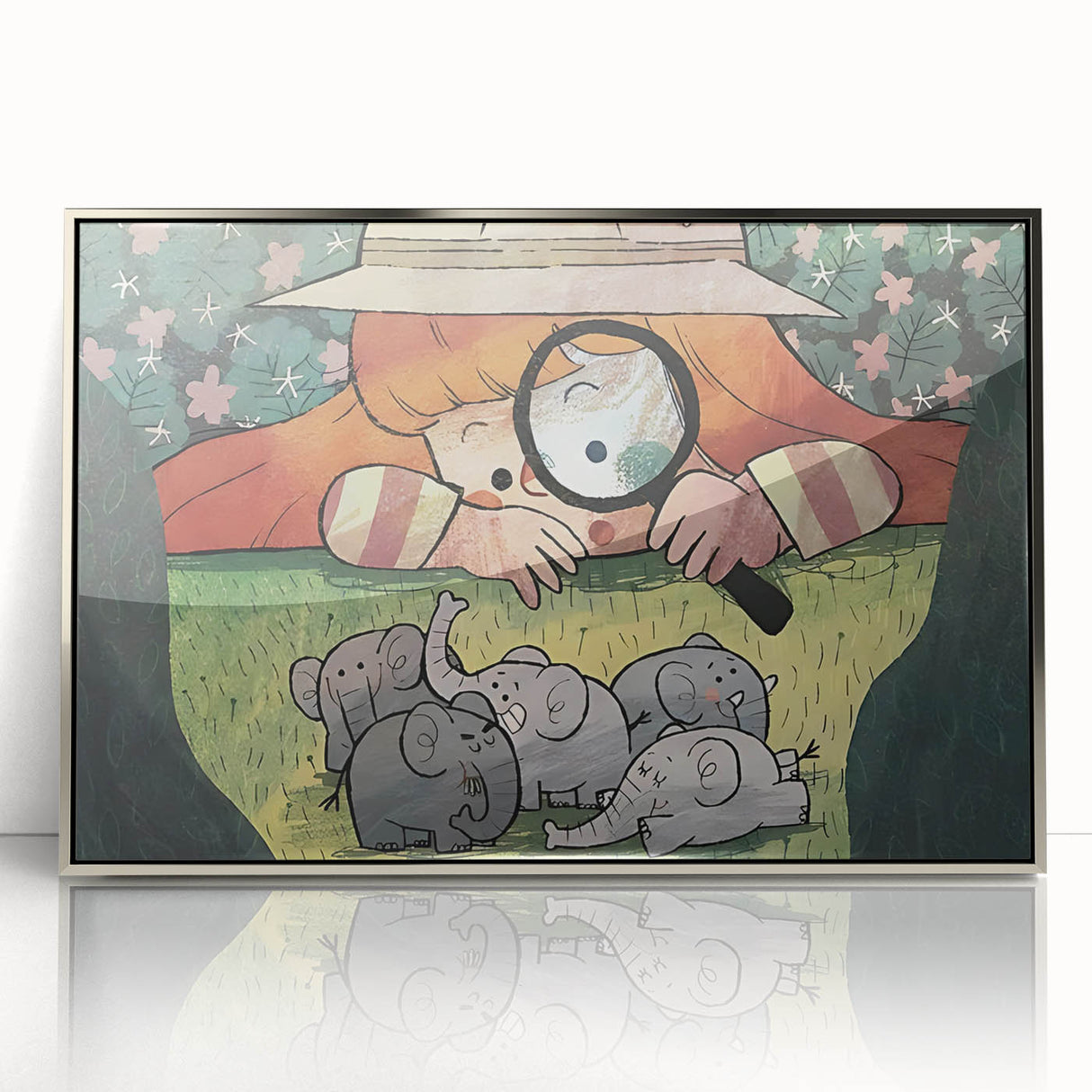 Playful Boys Room Wall Art – Girl Exploring with Elephants