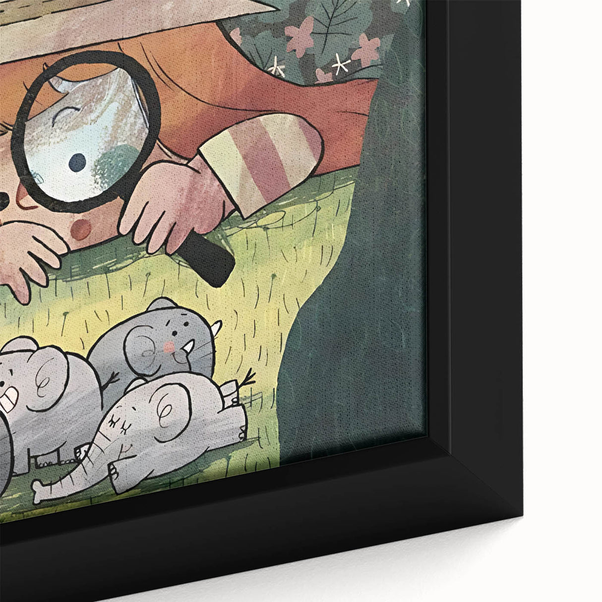 Playful Boys Room Wall Art – Girl Exploring with Elephants