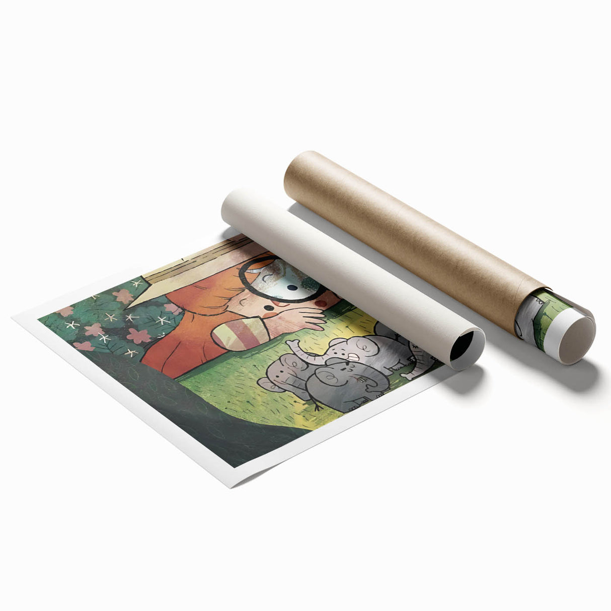Playful Boys Room Wall Art – Girl Exploring with Elephants