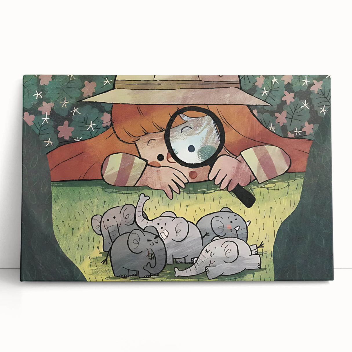 Playful Boys Room Wall Art – Girl Exploring with Elephants