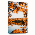 Large abstract wall art depicting fall seasons in orange and brown tones on acrylic glass.