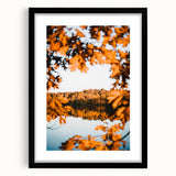 Extra large abstract art print featuring textured fall colors on a black framed canvas, ideal for living room decor.