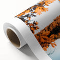 Art Deco poster featuring stylized autumn trees in orange and brown tones on rolled canvas, ideal for nursery wall art.