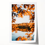 Extra large rolled print of a fall-themed floral art, with warm orange and brown tones, ideal for dining room wall decor.