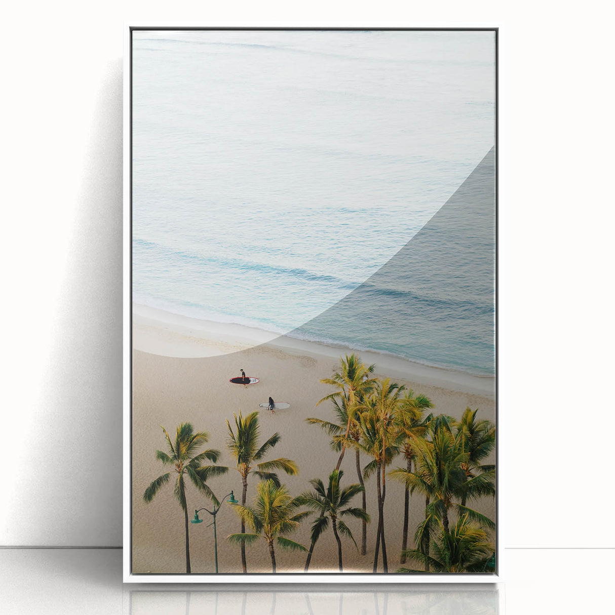 Art deco poster featuring a stylized summer scene in pastel shades on a white acrylic framed canvas.