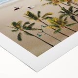 Art deco poster featuring a stylized summer scene in muted orange and teal, printed on rolled canvas.