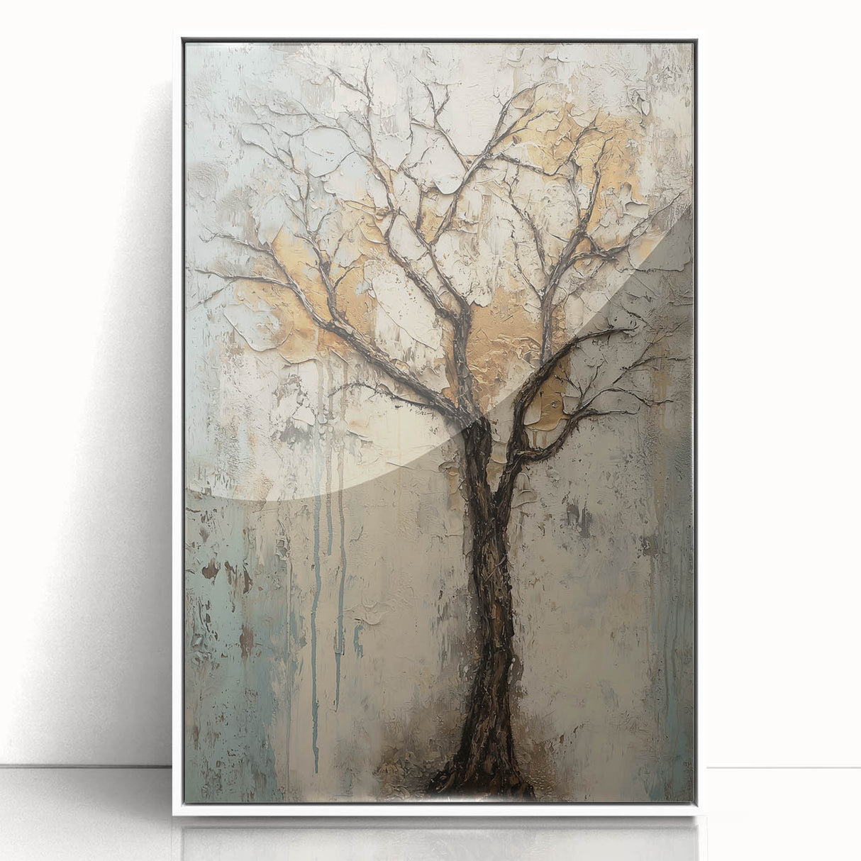 Textured Abstract Tree - Gold & Earthy Living Room Wall Art