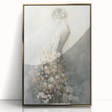 Abstract figurative art framed in gold with vibrant colors, showcasing dynamic shapes and forms, ideal for modern home decor and artistic interiors.