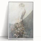 Framed abstract figurative art piece with a white background, showcasing vibrant colors and dynamic shapes, ideal for modern home decor and artistic expression.