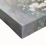 Close-up of an abstract figurative stretched canvas artwork showcasing vibrant colors and intricate details, perfect for modern home decor or art collectors.