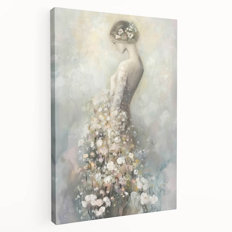 Abstract figurative stretched canvas artwork showcasing vibrant colors and dynamic shapes, viewed from the side. Perfect for modern home decor, adding a touch of creativity to any space.