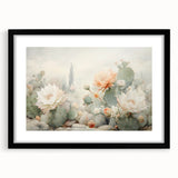 Abstract floral wall art framed in black with a mat, showcasing vibrant colors and intricate designs, ideal for modern home decor and enhancing interior aesthetics.