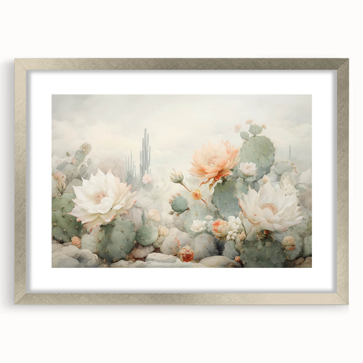 Abstract floral wall art in a silver frame with a mat, showcasing vibrant colors and intricate details, perfect for modern home decor and aesthetic enhancement.