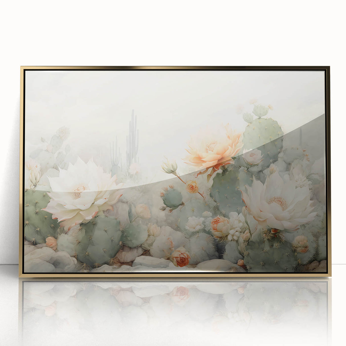 Framed wall art featuring an abstract floral design in vibrant colors, set in a sleek gold acrylic frame, perfect for modern home decor.