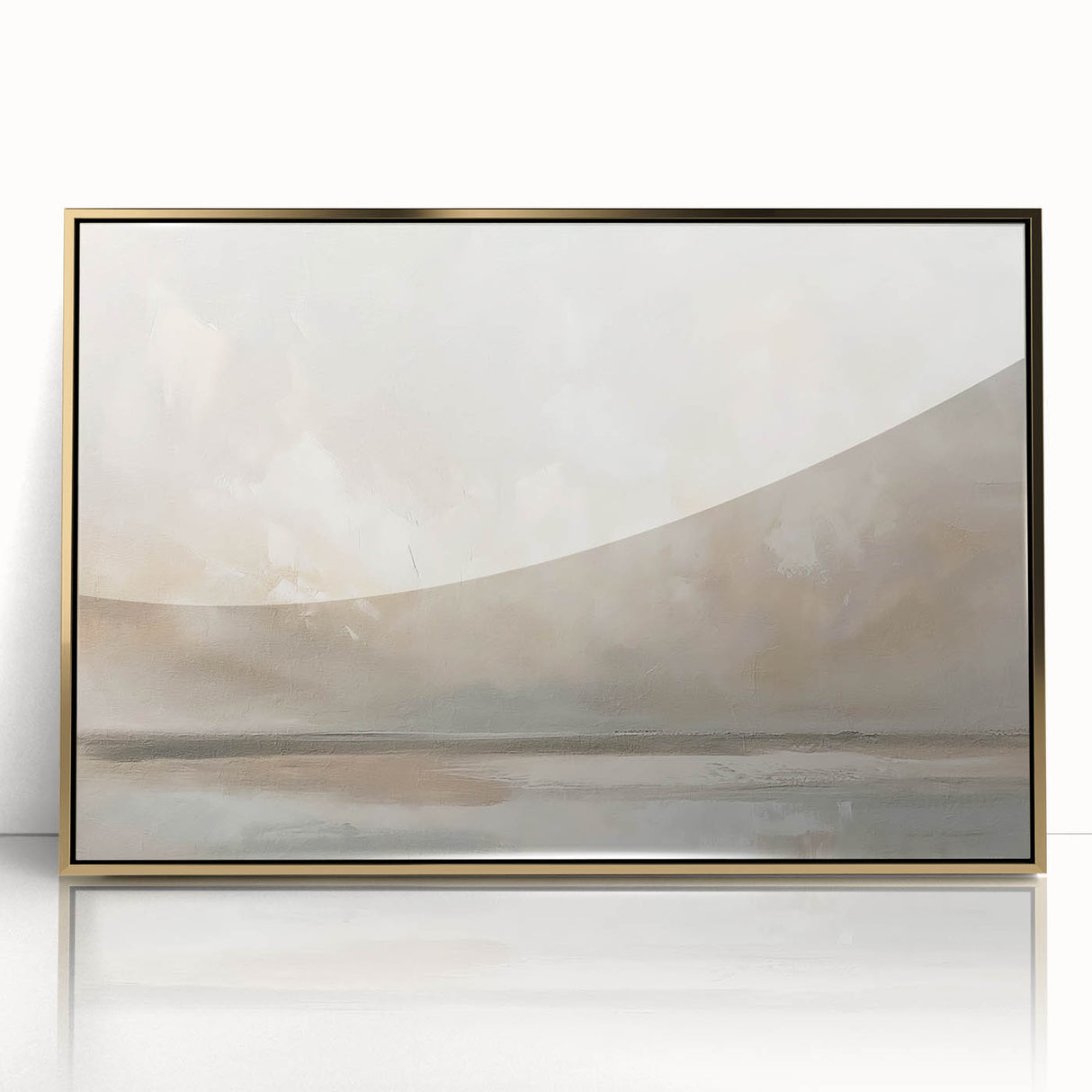 Framed abstract landscape wall art featuring vibrant gold accents and dynamic textures, perfect for enhancing modern interior decor. Ideal for living rooms or offices.