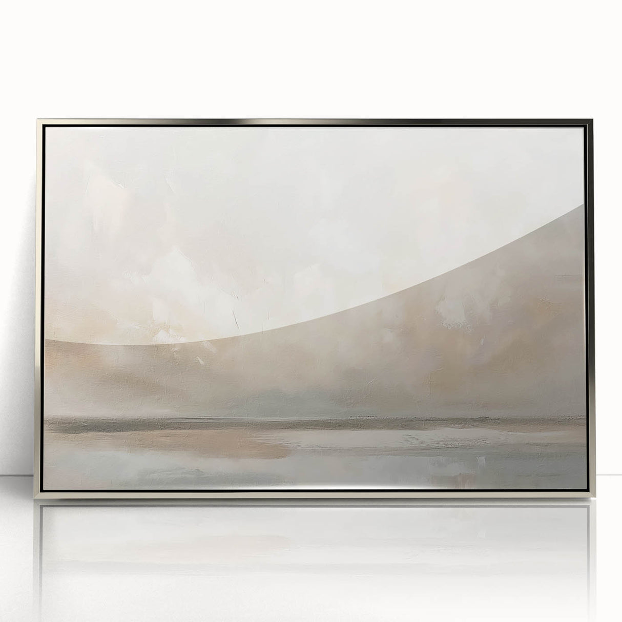 Framed acrylic wall art showcasing an abstract landscape design with silver accents, perfect for modern home decor. Ideal for enhancing living spaces with a touch of sophistication.
