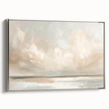 Framed abstract landscape wall art in silver frame, showcasing vibrant colors and fluid shapes, ideal for modern home decor, displayed from a side view.