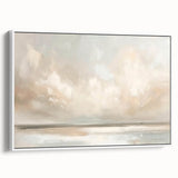 Framed abstract landscape wall art showcasing soft pastel colors and dynamic brush strokes, set in a sleek white frame, ideal for modern home decor.