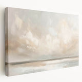 Abstract landscape wall art on stretched canvas showcasing vibrant hues of blue and orange, featuring a dynamic flow of shapes and textures, ideal for modern decor.