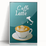 Framed acrylic print of a modern art wall decor featuring stylized food and drink motifs in art deco style.