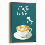 Framed canvas featuring a vintage landscape painting of a serene lake, in muted gold and black tones.